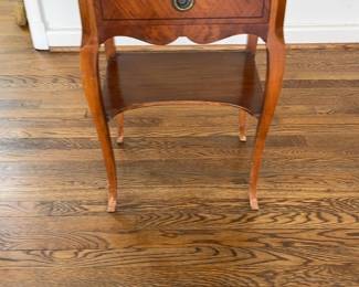 Antique Louis XV Style Wooden Parquet Top Side Table with Glass Protector 17 x 14 x 28