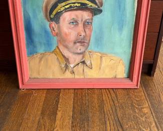 Vintage Hand-Painted Portrait of US Navy Officer in Uniform
