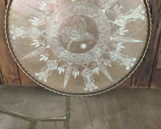 Vintage Hand-Etched Turkish Copper Serving Tray
