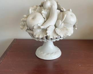 Vintage Italian White Blanc De Chine Creamware Fruit Basket Centerpiece