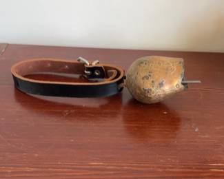Rustic Brass Tone Cow Bell on Leather Strap