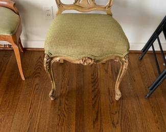 Antique French Provincial Style Carved Wood Dining Chair with Upholstered Seat