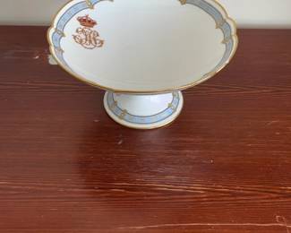 Antique Porcelain Pedestal Compote Bowl with Crown & Monogram