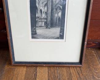 Framed Gothic Cathedral Interior Architectural Etching Print