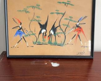 Framed African Style Gouache Painting on Paper Signed Eba/u