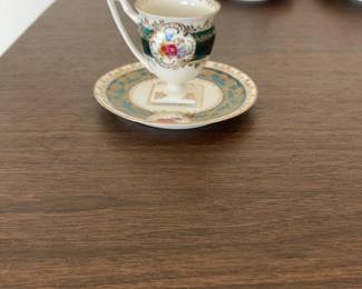 Vintage Porcelain Footed Teacup and Saucer with Gold Gilt & Floral Design