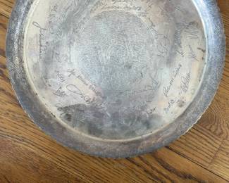 Vintage Engraved Silver Plated Presentation Platter with Signatures