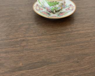 Vintage Porcelain Scenic Teacup and Saucer with Gold Gilded Rim