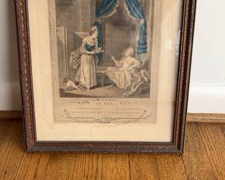 Framed French Engraving Le Bain Antique Art Print