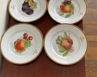 Set of 6 Fruit Motif Porcelain Plates with Gold Rim