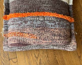 Woven Textured Throw Pillow with Orange Accent - Southwestern Boho Style