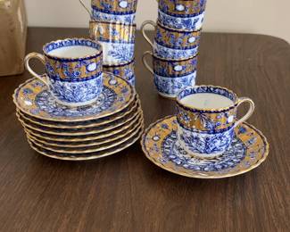 Royal Crown Derby Style Cobalt Blue & Gold Tea Set - 8 Cups & Saucers