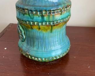 Vintage Monika Turquoise Drip Glaze Ceramic Vase with Textured Stud Detail