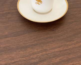 White & Gold Monogram 'S' Teacup and Saucer Set