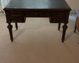 Ornate Dark Wood Writing Desk with Carved Details 48 x 25 x 40