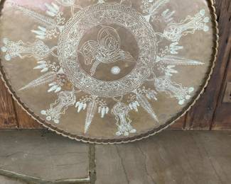 Vintage Hand-Etched Turkish Copper Serving Tray