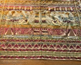 Large Egyptian Revival Tapestry Wall Hanging with Pharaohs and Sphinxes 85 x 65
