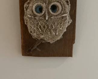 Rustic Owl Wall Plaque on Wood Mount Attr: Jeanne Parker