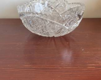 Vintage Heart-Shaped Cut Glass Crystal Bowl with Sawtooth Rim