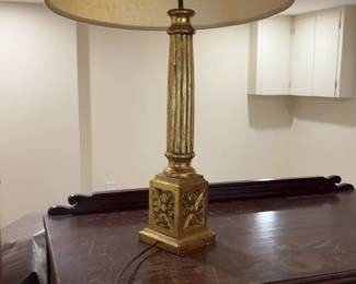 Vintage-Style Gilt Table Lamp with Fluted Column Base
