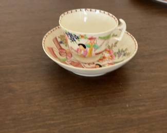 Vintage Hand-Painted Chinoiserie Porcelain Teacup and Saucer Set
