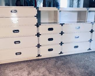 Mid-Century Dresser simular to Bernhardt- featuring inset metal hardware and corner strapping