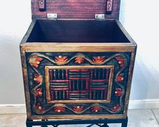 Antique Carved painted box / Crafted with solid Teak