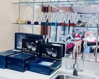 Bar Area with Crystal Glassware and unique stem glasses