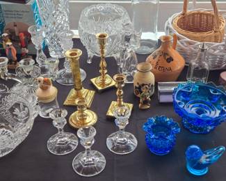 Blue Glass, Cut Glass and Candkesticks