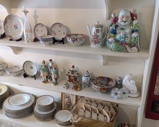 Various Bric-a-Brac including Chinese Exports, Lowestoft China Set, Antique Glassware Sets, Oriental Figures