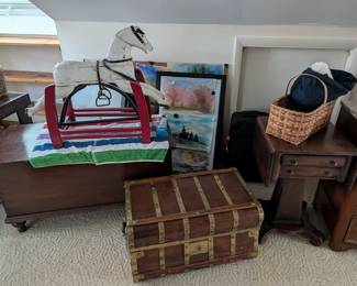 Blanket Trunk, Jenny Lind Chest, Antique Rocking Horse
