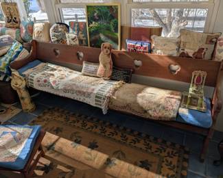 Sun Room - Antique Pew Bench - Pillows