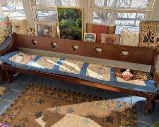 Sun Room - Antique Pew Bench, Pillows