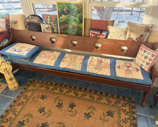 Sun Room - Antique Pew Bench, Pillows