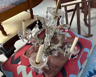 Antique Four Arm Crystal Glass Fixture