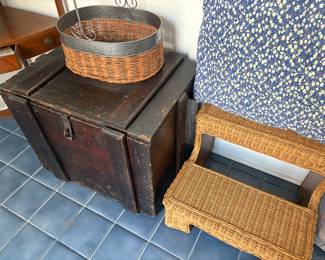 Antique Trunk, Wicker Step Stool
