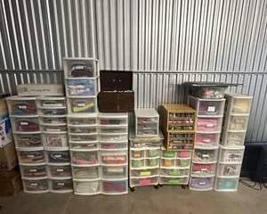  Large Sewing & Craft Supply Lot – Fabric, Thread, Notions & Storage Cabinets