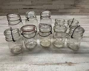 Vintage Atlas E Z Seal Mason Jar Lot Vintage Wire Bail Glass Lids Quart Pint