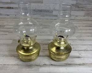  Pair Brass Oil Lamps Keaden Ltd Hong Kong Hurricane Lanterns Glass Chimneys
