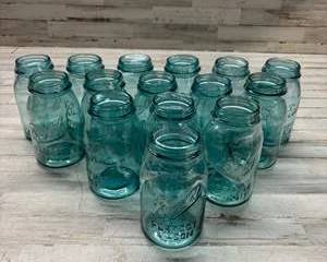 Vintage Amish Ball Perfect Mason Aqua Blue Glass Canning Jars No Lids Size 2 Lot of 12