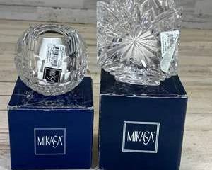 Mikasa Crystal Candle Holders Lot Broadway Votive Fire Blossom Triangle Holder