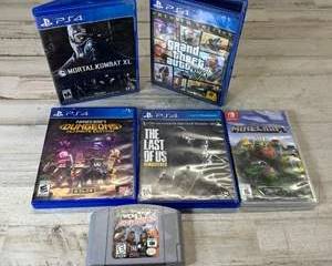 PS4 & Nintendo Game Lot – GTA V, Mortal Kombat XL, Last of Us, Minecraft + N64 WCW Revenge