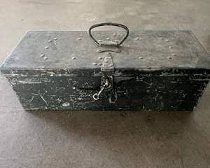 Vintage Industrial Steel Tool Box w/ Assorted Tools – Crescent, Cornwell, GM Box – Patina Finish