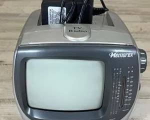  Memorex Model 322 5” Black & White Portable TV AM FM Radio Receiver w/ Adapter