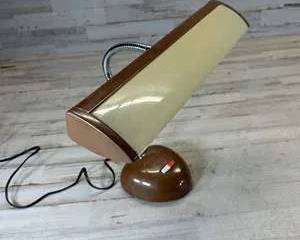 Vintage Mid Century Modern Desk Lamp w/ Gooseneck Arm – Brown & Cream – Retro MCM Table Light