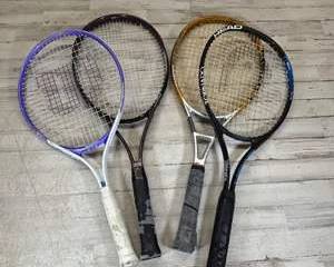 Lot of 4 Tennis Racquets HEAD NANO Ti Tornado Wilson Shark Used Adult Rackets