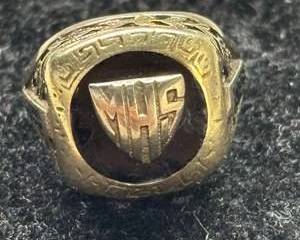 Vintage 10K Gold MHS Monogram Signet Ring Black Onyx Sz.2