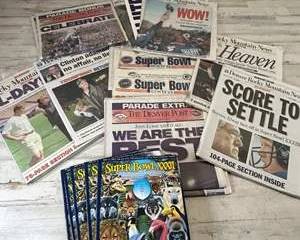 Denver Broncos Super Bowl XXXII Memorabilia Lot – Newspapers & 4 Official Game Programs