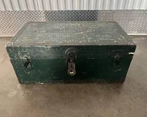 Antique U.S. Mint Metal Lockbox Trunk – Canvas Lined – Industrial Military Chest