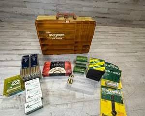 Plano Magnum 1122 Tackle Box with Assorted Vintage Ammunition Boxes and Gun Accessories Lot
